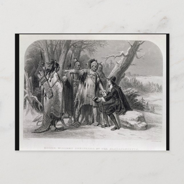 Roger Williams skyddad av Narragansetts Vykort (Framsida)