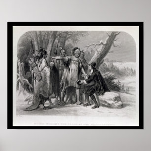 Roger Williams som beskyddas av Narragansettsen Poster