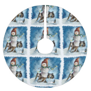 Rogh Collie med snögubbejul Julgransmatta Borstad Polyester