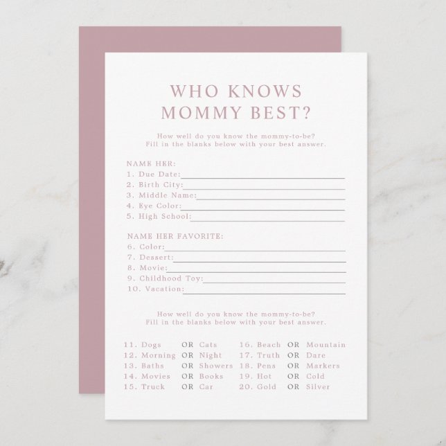 ROGUE Modern Dusty Ro som känner Mamma bästa spel Inbjudningar (Fram/baksida)