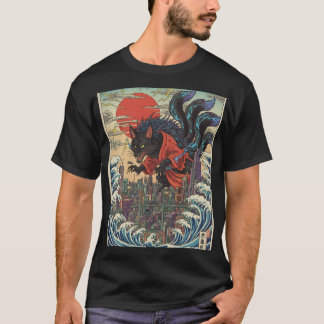 Rogue Wolf Over Neon Tokyo Sunset T Shirt