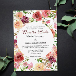Roja Flores Boda Elegante Spain Espanol Bröllop Inbjudningar