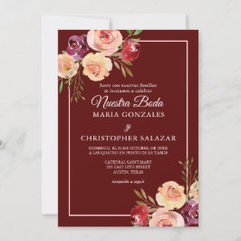 Roja Oro Flores Boda Elegante Español Bröllop Inbjudningar