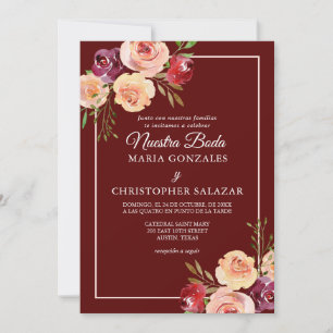 Roja Oro Flores Boda Elegante Español Bröllop Inbjudningar
