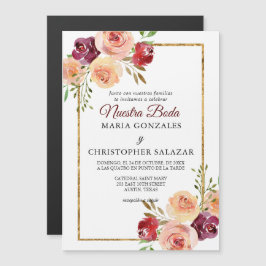 Roja Oro Flores Boda Elegante Spanska Bröllop Magnetisk Inbjudningskort