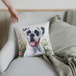 Rojalitetsfull vit boxerhund i blommor kudde