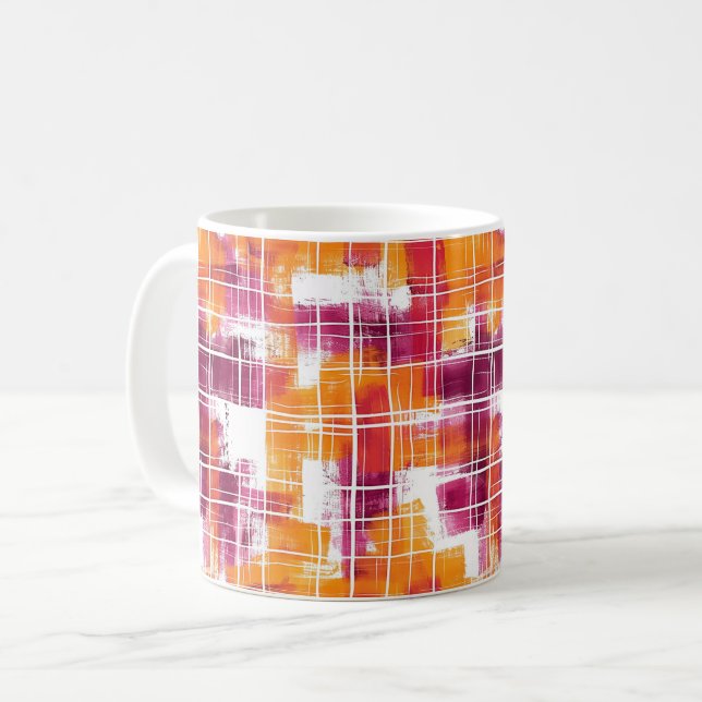 Rojalpurpur Orange Rutig Ränder Kaffemugg (Framsida vänster)