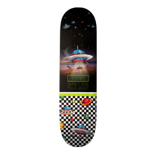 Rojlig flygande skål med planeter mini skateboard bräda 18,5 cm