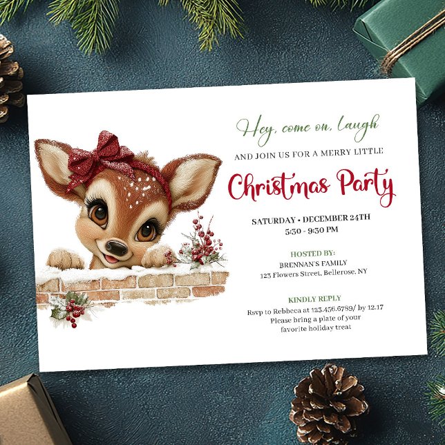 Röjlig peeking ren redigerbar festkort inbjudningar (Delightful peeking reindeer editable party card)