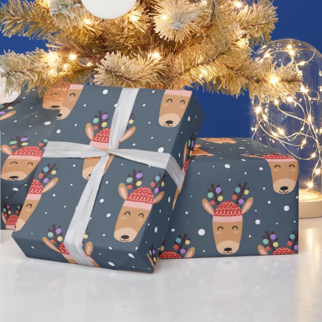 Rojliga renar med julbelysning presentpapper (Helgdagar)