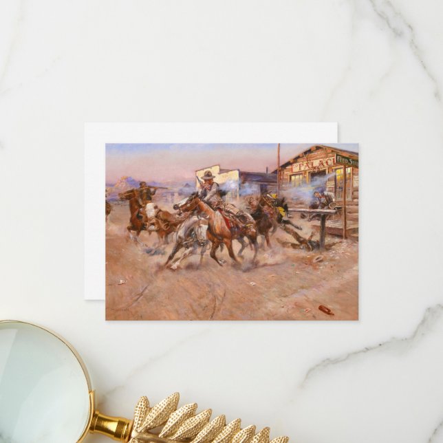 Rök från en .45 av Charles Marion Russell Tack Kort (Fram/Back In Situ)