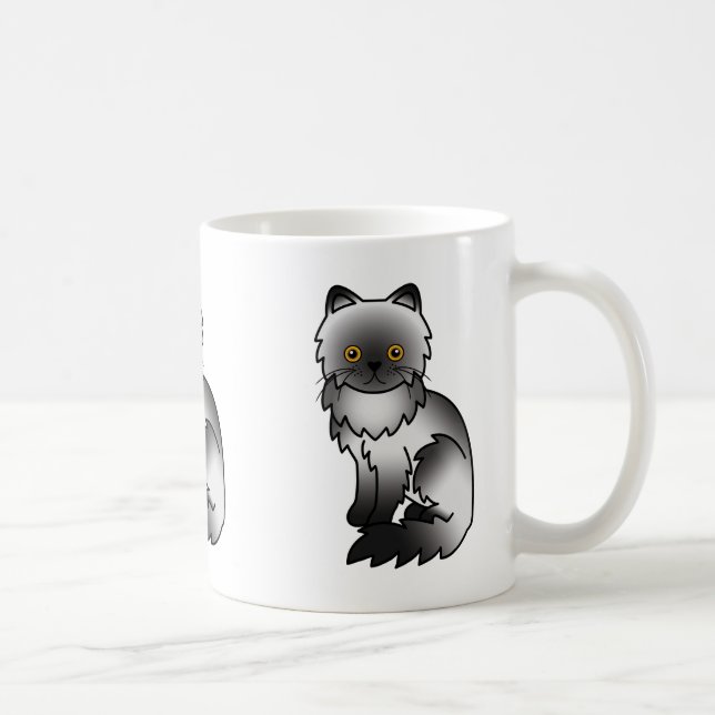 Rök Persisk Katt Söt Tecknad Illustration Kaffemugg (Höger)