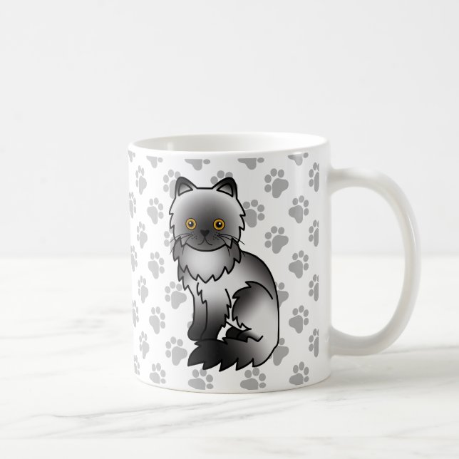 Rök Persisk Söt Tecknad Katt Illustration Kaffemugg (Höger)