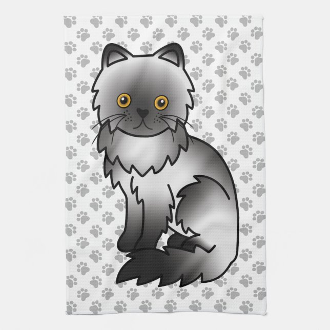 Rök Persisk Söt Tecknad Katt Illustration Kökshandduk (Vertikal)