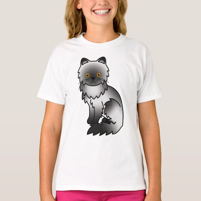 Rök Persisk Söt Tecknad Katt Illustration T Shirt (Framsida)
