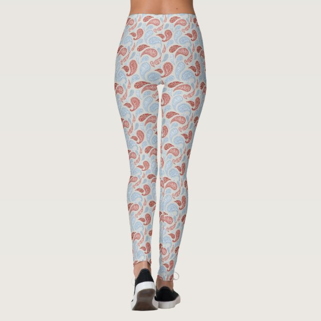 Rök-Röd-Blå Paisley Mönster Leggings (Baksida)
