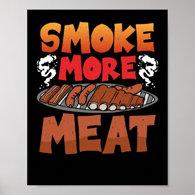 Röka mer Kött Rökare Grill Barbecue Kött Poster (Framsidan)