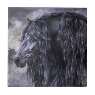 Röka, och ebenholtssvart konst belägger med tegel kakelplatta