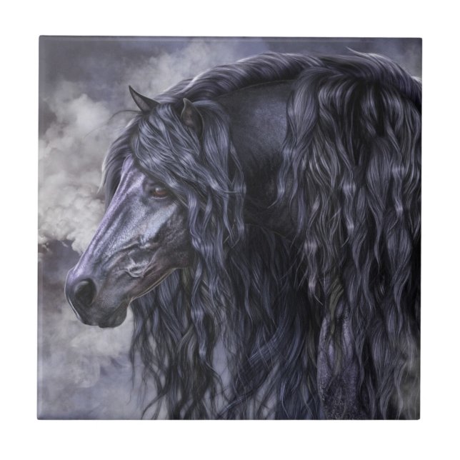 Röka, och ebenholtssvart konst belägger med tegel kakelplatta (Framsidan)