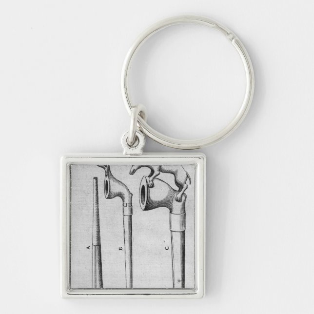 Röka rör fyrkantig silverfärgad nyckelring (Framsidan)