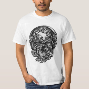 Röka skallen med hörlurarutslagsplatsshirt.en t-shirt