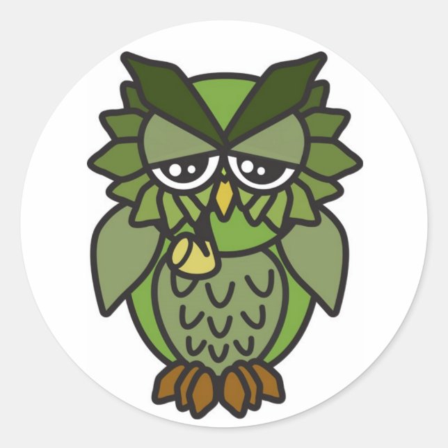 Röka uggla 2,0 runt klistermärke (Framsida)