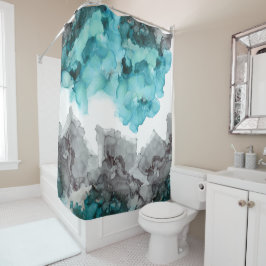 rökaktig, blå, teal, grått, svart, duschgardiner