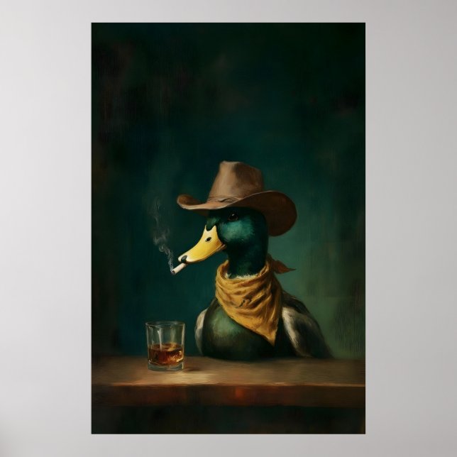 Rökande anka cowboybarvägg, Vintage rolig Poster (Framsidan)