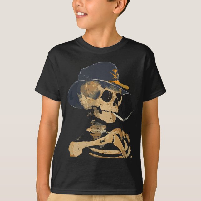 Rökande Cowboy Skelett T Shirt (Framsida)