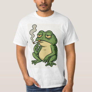 Rökande Groda Cartoon T-Shirt Rolig Avslappnad Gro