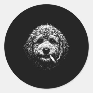 Rökande hund cigarett rolig dum Goldendoodle Hu Runt Klistermärke