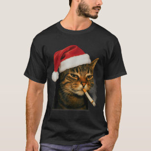 Rökande katt cigarett jul Santa hatt katt meme T Shirt