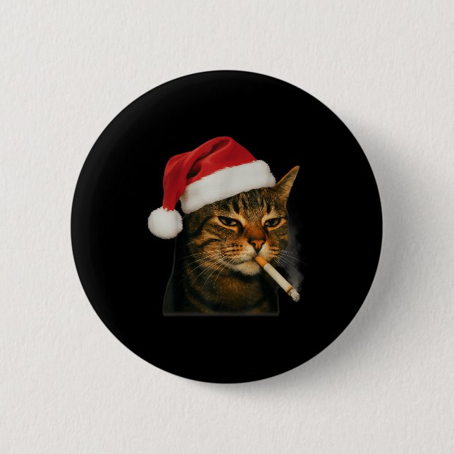 Rökande katt cigarett jul tomte hatt katt meme knapp (Framsida)