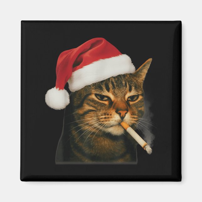 Rökande kattcigarett jul Santa hatt katt meme Magnet (Framsidan)
