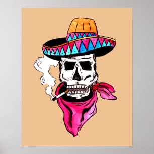 Rökande Skelett Cowboy Poster