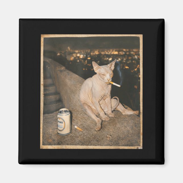 Rökande Sphynx Katt Meme Rolig Grafisk Konst Magnet (Framsidan)