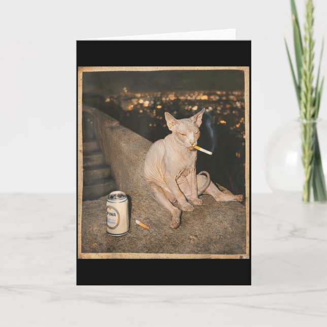Rökande Sphynx Katt Meme Rolig Katt som röker ciga Kort (Framsida)
