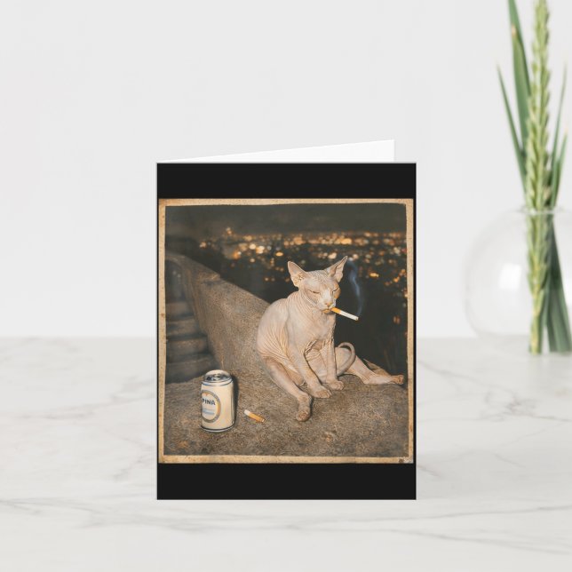 Rökande Sphynx Katt Meme Rolig Konst Kort (Framsida)