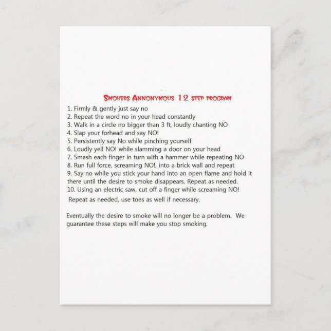 Rökare 12 steg vykort (Framsida)