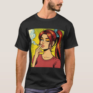 Rökare Popkonst Flickan Stoner Cigarett T Shirt