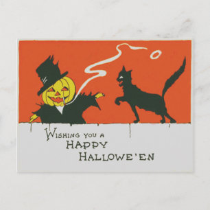 Rökbar Fågelskrämma Jack O'Lantern Black Cat Vykort