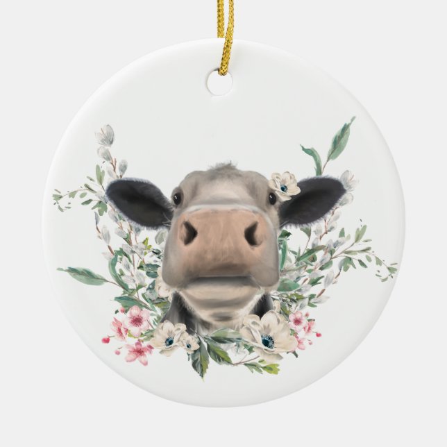 Rökblommor, vattenfärg, grått, husdjur julgransprydnad keramik (Framsidan)