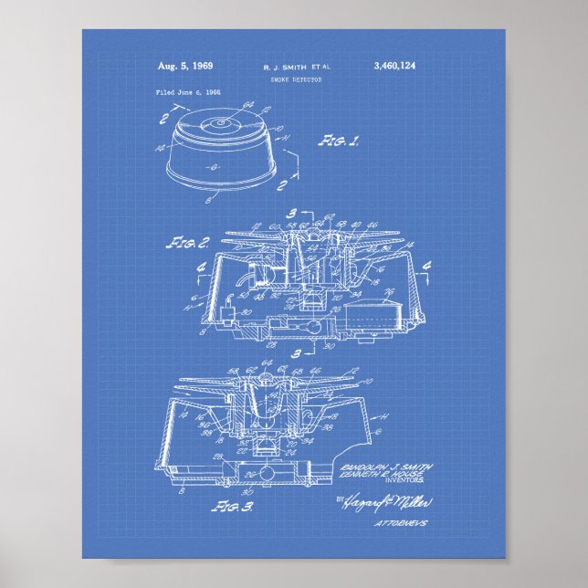 Rökdetektor 1969 Patent Art - Blåkopia Poster (Framsidan)