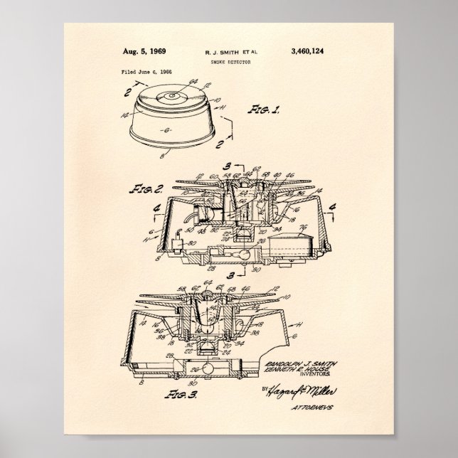 Rökdetektor 1969 Patent Art - Gamla peper Poster (Framsidan)