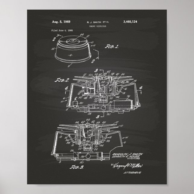 Rökdetektor 1969 Patentkonst - kartong Poster (Framsidan)
