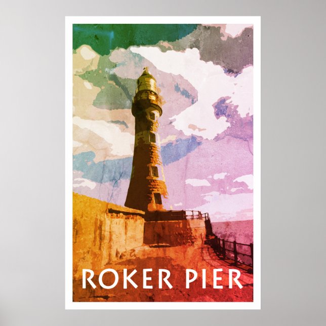 ROKER PIER, SUNDERLAND Vintage Stil Poster (Framsidan)