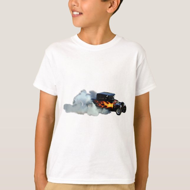 Rökflamning Vintage bil med Tävla Tee (Framsida)