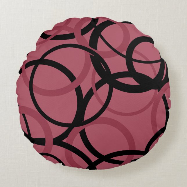 Rökfria Topaz- och svarta cirklar Rund Kudde (Framsidan)