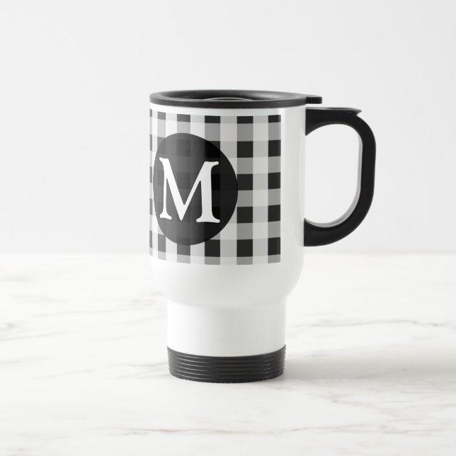 Rökgrått Gingham-mönster Personlig monogram Resemugg (Höger)