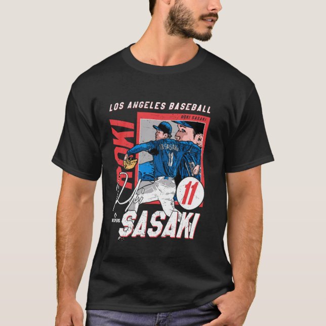 Roki Sasaki  Los Angeles D MLB Baseball Players ML T Shirt (Framsida)
